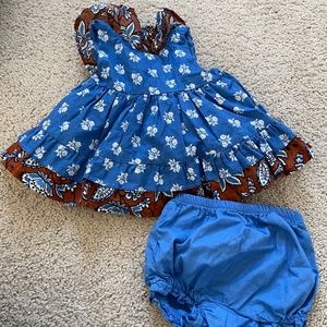 Blue and brown floral dress and bloomer set